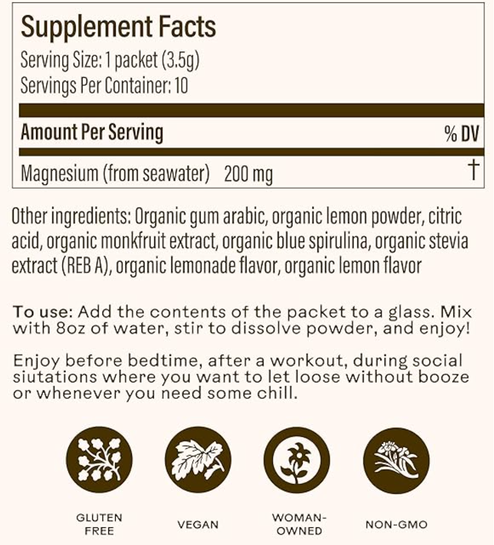 Wooden Spoon Herbs - 'Magic Magnesium' Spirulina Blue Lemonade Powder Sachets (10CT)